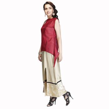 Maroon embroidered art silk long-kurtis 3