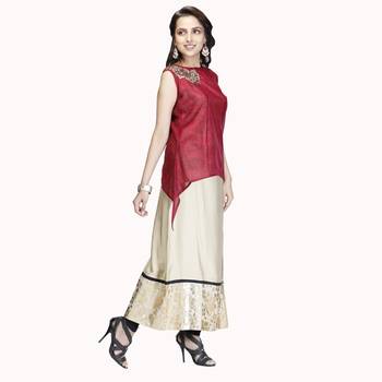 Maroon embroidered art silk long-kurtis 4