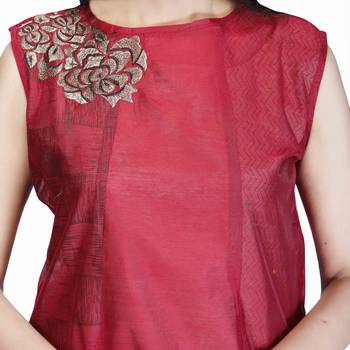 Maroon embroidered art silk long-kurtis 5