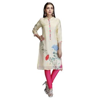 Cream woven silk long-kurtis 1