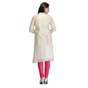Cream woven silk long-kurtis 2