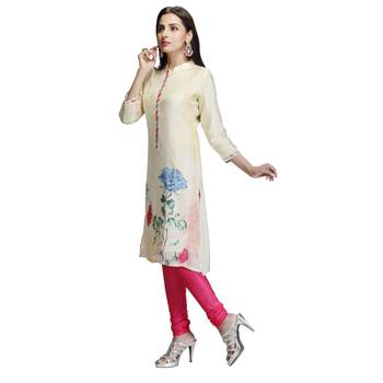 Cream woven silk long-kurtis 3