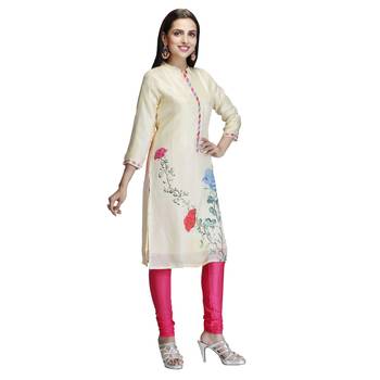 Cream woven silk long-kurtis 4