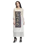 Cream embroidered silk long-kurtis