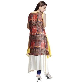 Yellow printed georgette long-kurtis 2