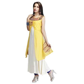 Yellow printed georgette long-kurtis 3