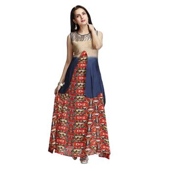 Multicolor printed silk long-kurtis 1