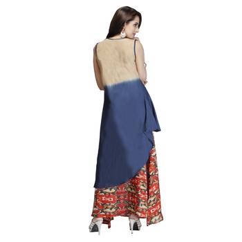 Multicolor printed silk long-kurtis 2