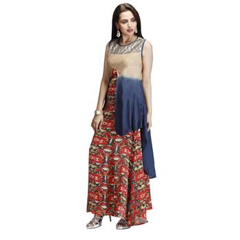 Multicolor printed silk long-kurtis 3