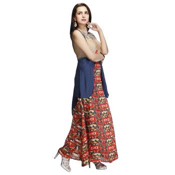Multicolor printed silk long-kurtis 4