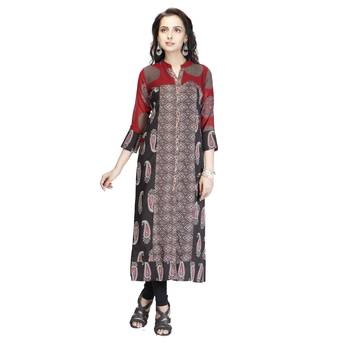 Brown printed georgette long-kurtis 1