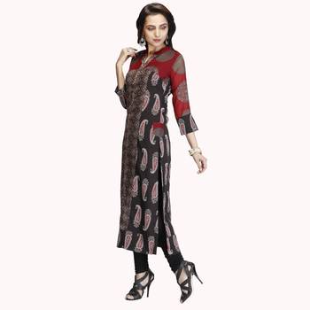 Brown printed georgette long-kurtis 3