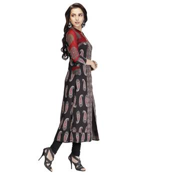 Brown printed georgette long-kurtis 4