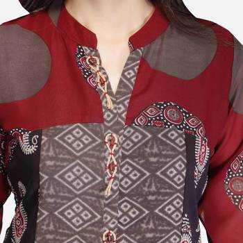 Brown printed georgette long-kurtis 5
