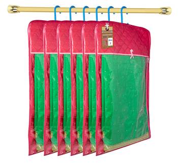 atorakushon Satin Pink Hanging Saree Cover Wardrobe Cloth organizer for Storage Rack Garment Storage Bags Pack of 6 1