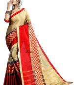 Beige printed art silk saree with blouse