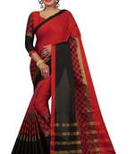 Red printed art silk saree with blouse