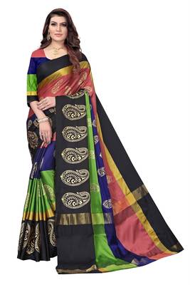Multicolor printed art silk saree with blouse 1