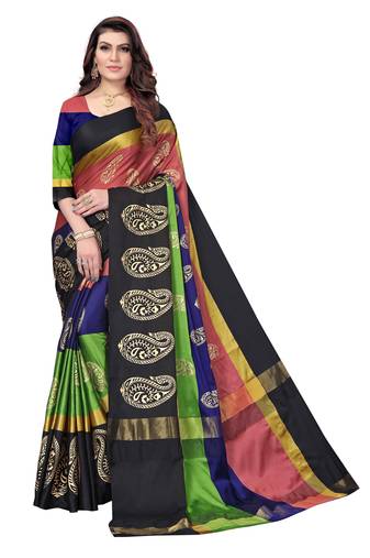 Multicolor printed art silk saree with blouse
