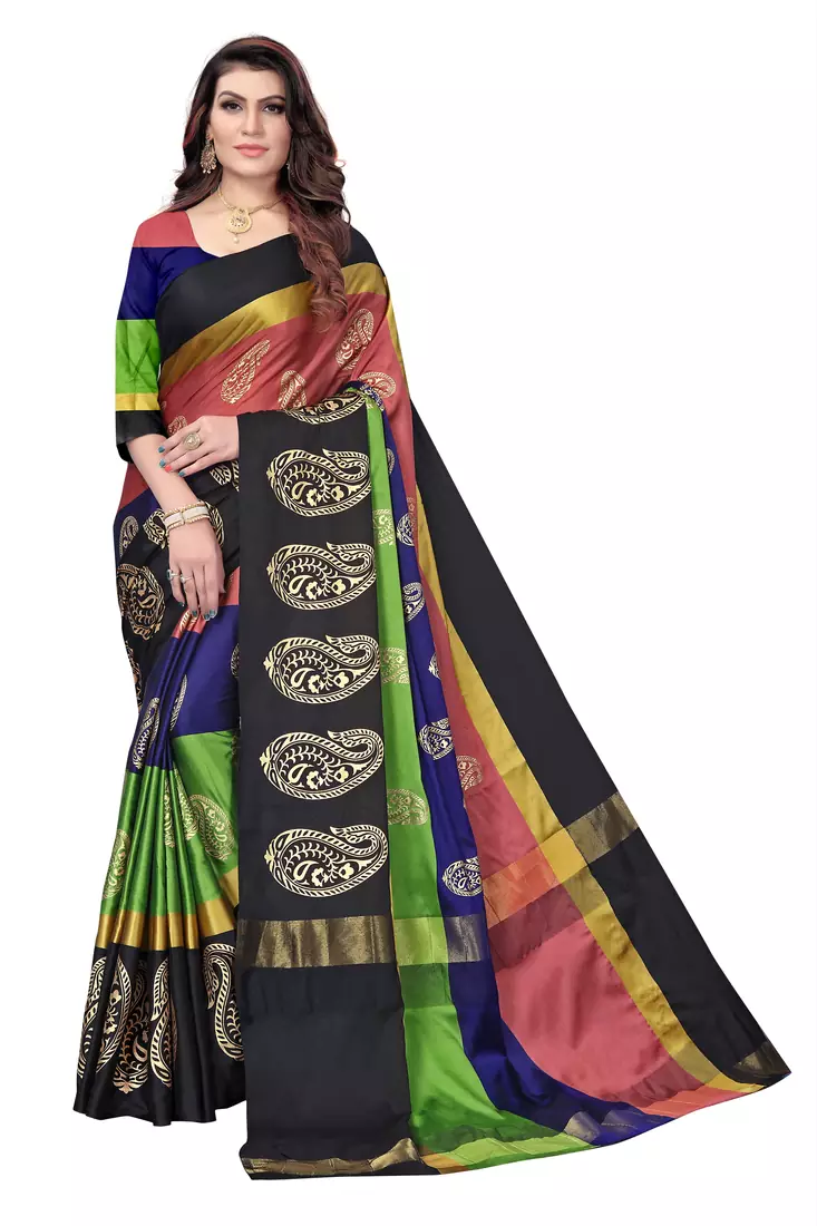Multicolor printed art silk saree with blouse