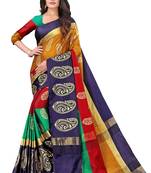 Multicolor printed art silk saree with blouse