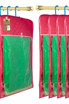 atorakushon Satin Pink Hanging Saree Cover Wardrobe Cloth organizer for Storage Rack Garment Storage Bags Pack of 12