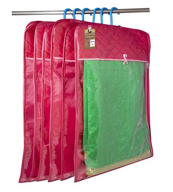 atorakushon Satin Pink Hanging Saree Cover Wardrobe Cloth organizer for Storage Rack Garment Storage Bags Pack of 12 2