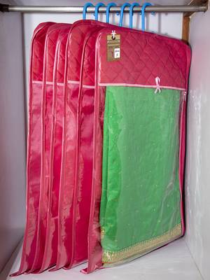 atorakushon Satin Pink Hanging Saree Cover Wardrobe Cloth organizer for Storage Rack Garment Storage Bags Pack of 12 4