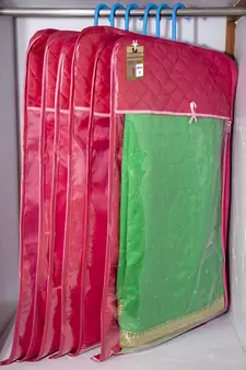 atorakushon Satin Pink Hanging Saree Cover Wardrobe Cloth organizer for Storage Rack Garment Storage Bags Pack of 12