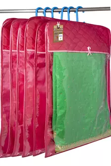 atorakushon Satin Pink Hanging Saree Cover Wardrobe Cloth organizer for Storage Rack Garment Storage Bags Pack of 18