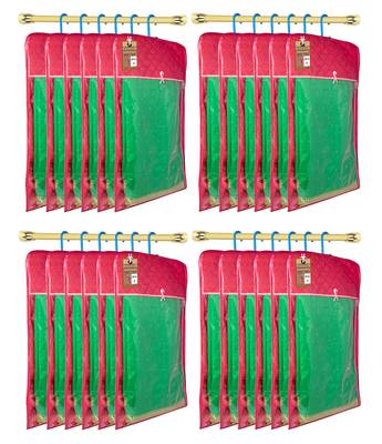 atorakushon Satin Pink Hanging Saree Cover Wardrobe Cloth organizer for Storage Rack Garment Storage Bags Pack of 24 1