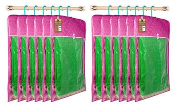 atorakushon Satin Purple Hanging Saree Cover Wardrobe Cloth organizer for Storage Rack Garment Storage Bags Pack of 12 1