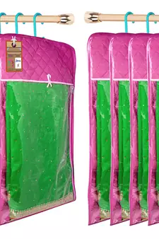 atorakushon Satin Purple Hanging Saree Cover Wardrobe Cloth organizer for Storage Rack Garment Storage Bags Pack of 12