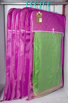atorakushon Satin Purple Hanging Saree Cover Wardrobe Cloth organizer for Storage Rack Garment Storage Bags Pack of 18