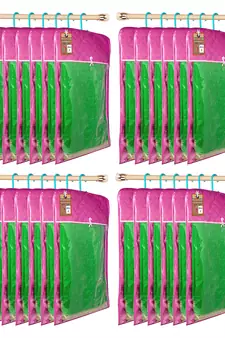 atorakushon Satin Purple Hanging Saree Cover Wardrobe Cloth organizer for Storage Rack Garment Storage Bags Pack of 24