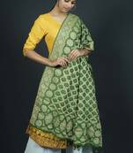 Green Banarasi Cotton Silk bandhej Dupatta