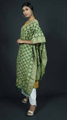 Green Banarasi Cotton Silk bandhej Dupatta 2