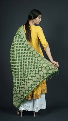 Green Banarasi Cotton Silk bandhej Dupatta 3