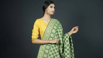 Green Banarasi Cotton Silk bandhej Dupatta 4