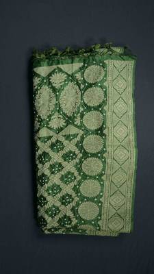 Green Banarasi Cotton Silk bandhej Dupatta 5