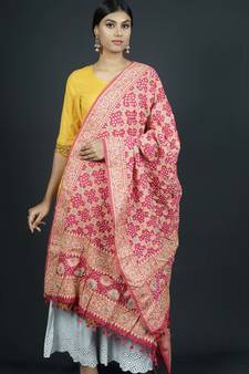 Pink Banarasi Cotton Silk Bandhej Meena Dupatta