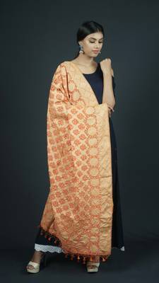 Orange Banarasi Cotton Silk bandhej Dupatta 1