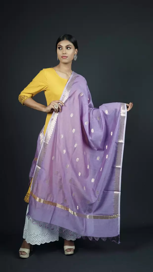 Purple Banarasi Pure Chanderi Silk Jaamdani Dupatta