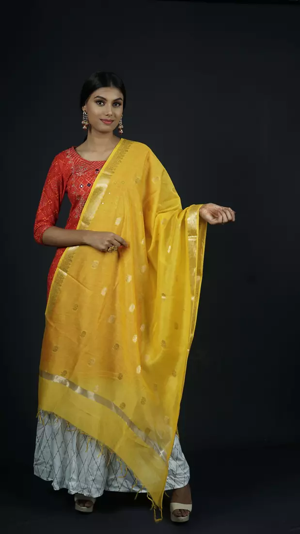 Yellow Banarasi Pure Chanderi Silk Jaamdani Dupatta
