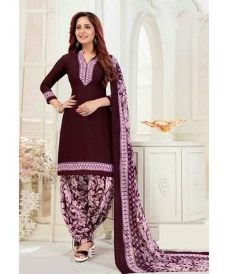 Women's purple color crepe printed unstitched salwar suit material 1