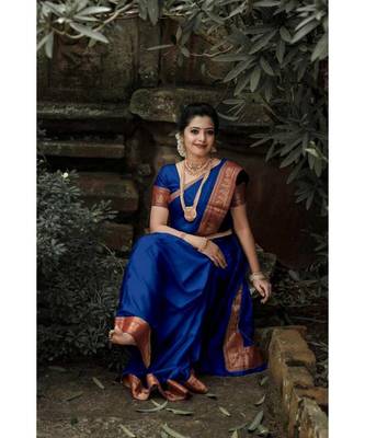 Blue jacquard Border Saree With Seprate Blouse 1