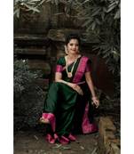 Dark green jacquard Border Saree With Seprate Blouse