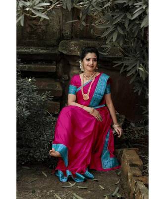 pink jacquard Border Saree With Seprate Blouse 1