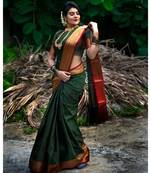 Dark green  jacquard Border Saree With Seprate Blouse