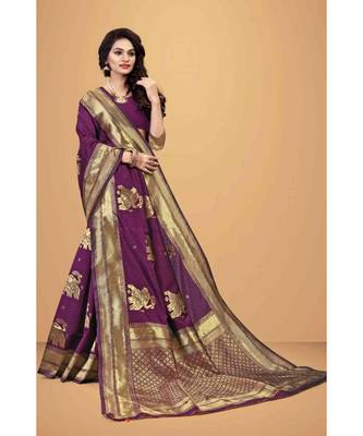 Purple Jacquard All Over Hathi Printed Weaving Saree With Seprate Blouse 1